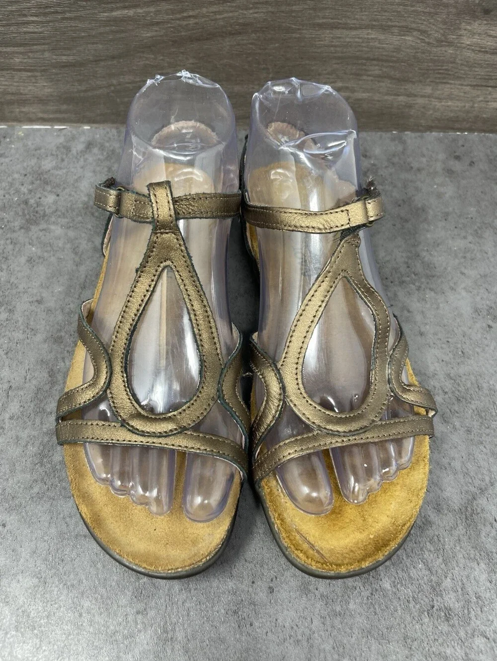 NAOT Dorith Sandals Womens Size 7 (38) Gold Leather Strap Flat Walking